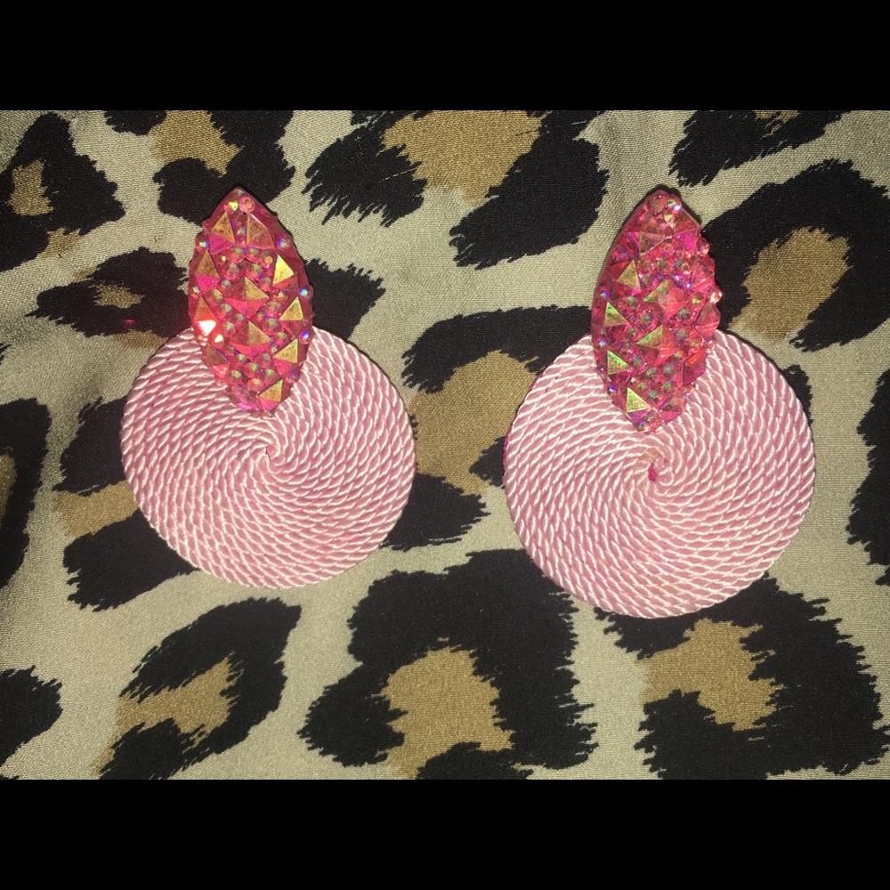 NEW Handmade Pastel Pink Iridescent Rope Earrings - Picture 3 of 6